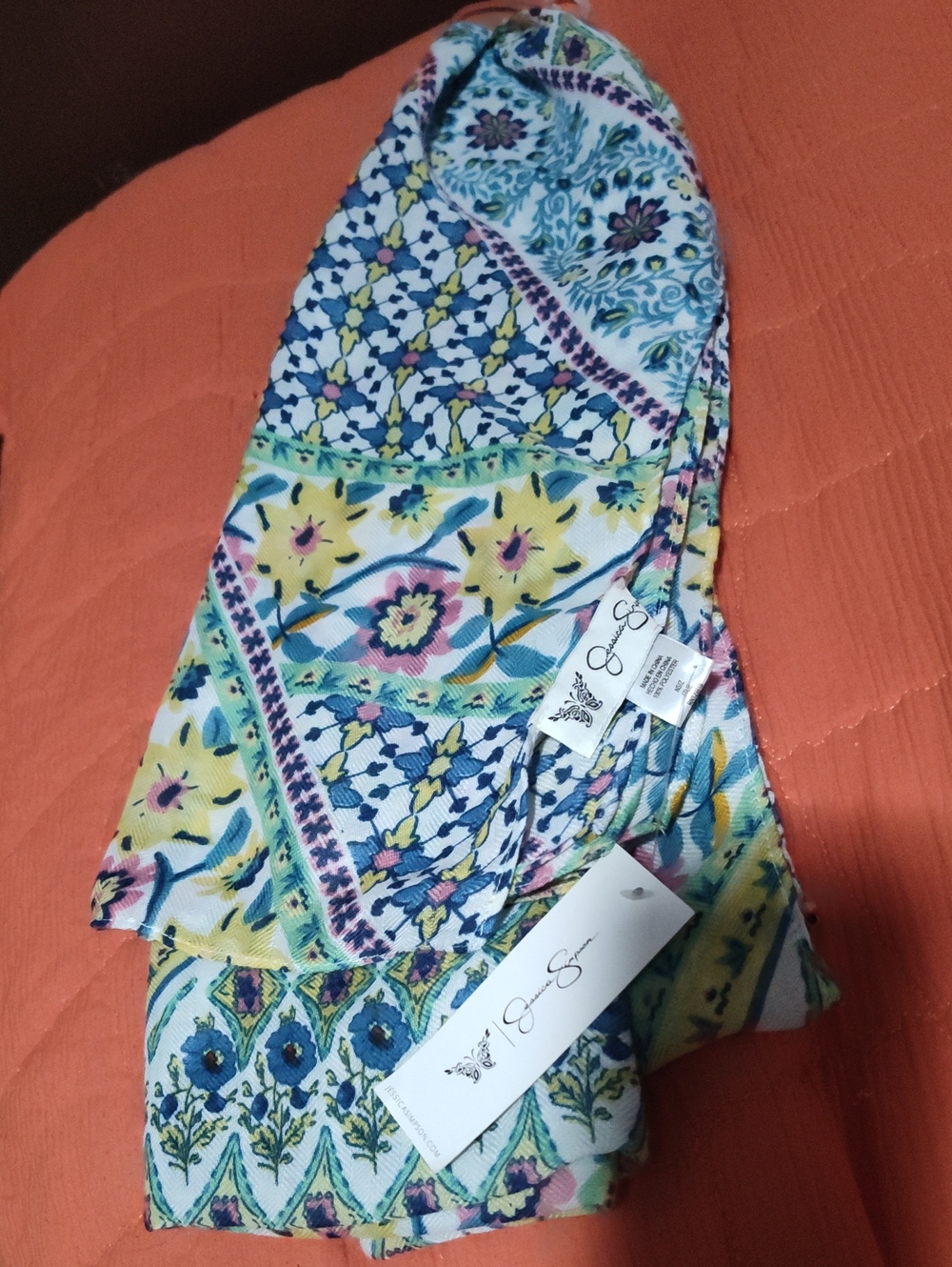 Jessica Simpson Multicolor Floral Scarf in Teal, Yellow, Pink, Blue